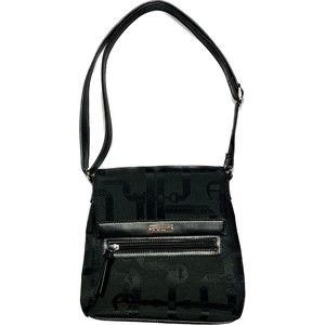 Etienne Aigner Black Canvas Crossbody Bag Purse with Pockets EOC